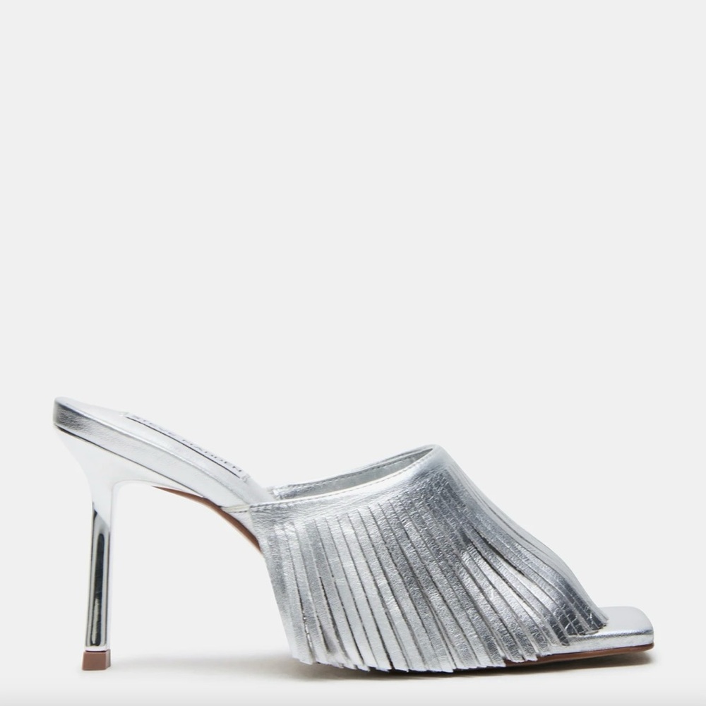 Steve Madden Crafted Sleek Square-toe Stiletto Silver High Heel Mule Heel